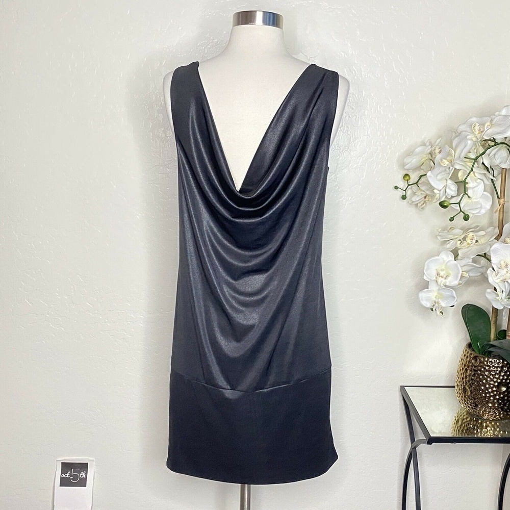 Essentials By Abs Black Drape Neck Mini Dress M - image 3